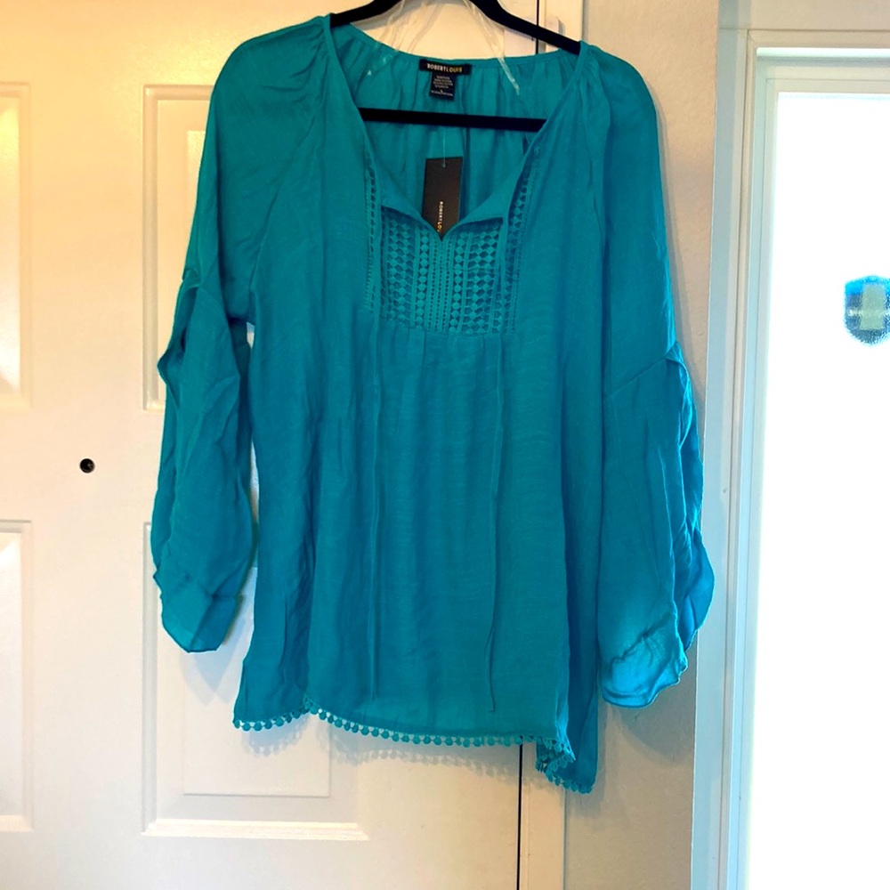 Robert Louis L NWT turquoise blouse